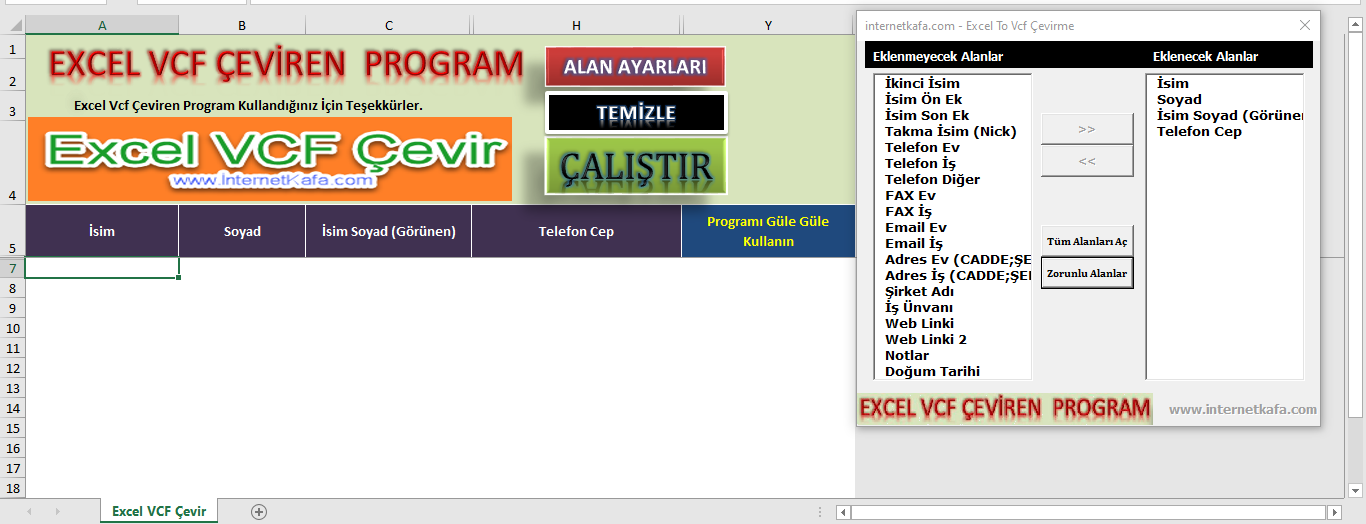 Excel Vcf Cevir