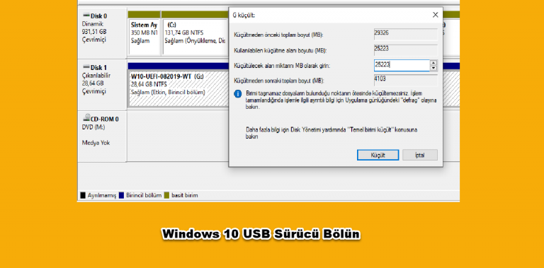 Windows 10’da USB Diskleri Bölün