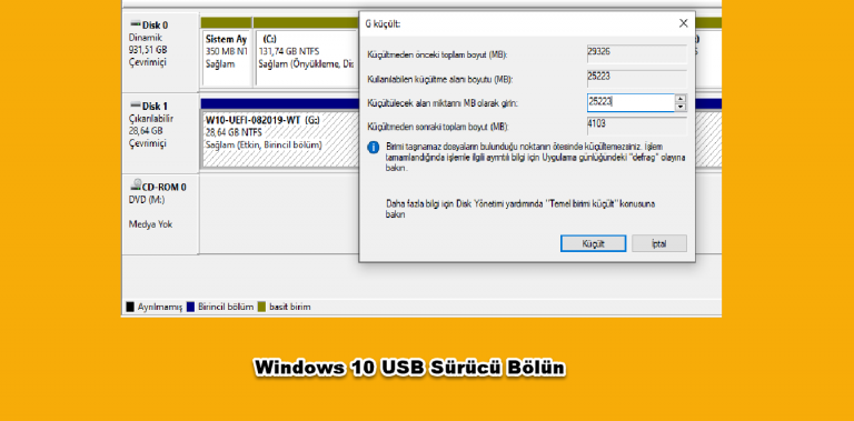 Windows 10’da USB Diskleri Bölün Windows 10’da USB Diskleri Bölün