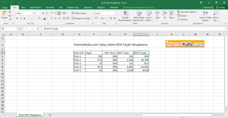 Excel ile KDV Hesaplama Yapalım Excel ile KDV Hesaplama Yapalım
