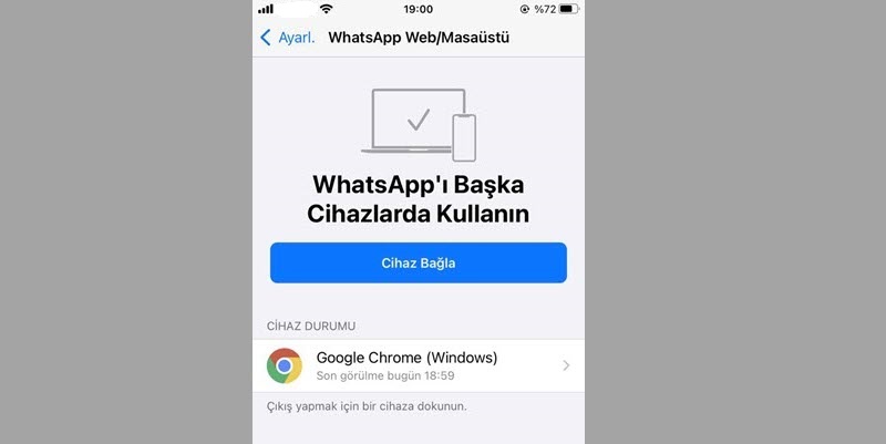 iPhone’da WhatsApp Masaüstü Web Sürümünden Çıkış Yapma