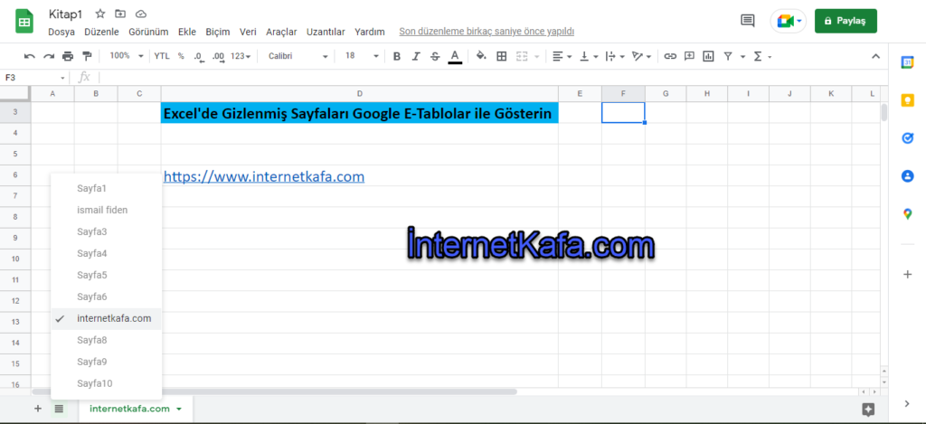 Excel’de Gizlenmis Sayfaları Google E-Tablolar ile Goster