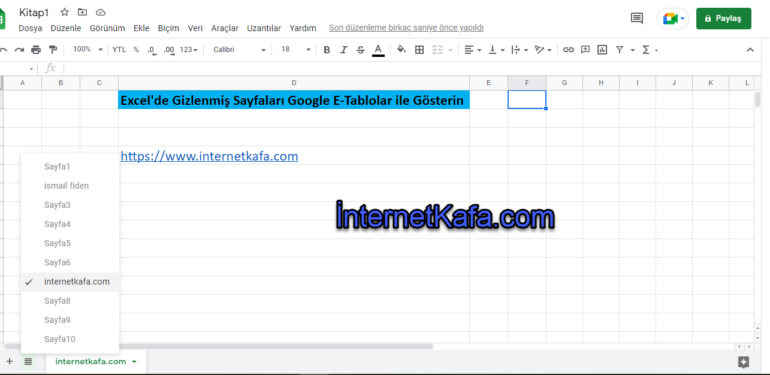 Excel’de Gizlenmis Sayfaları Google E-Tablolar ile Goster